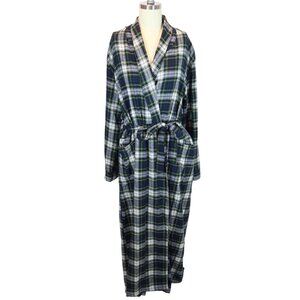LL BEAN Scotch Tartan Plaid Flannel Cotton Full Length Bath Robe Size S Cozy